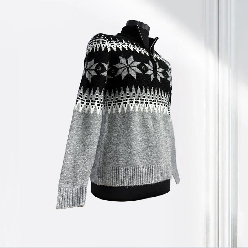 jiaoyifushi   Half-breasted zipper jacquard pullover（Price Enquiry  Starting from 100） Vintage Jacquard Pattern  Casual Commuter