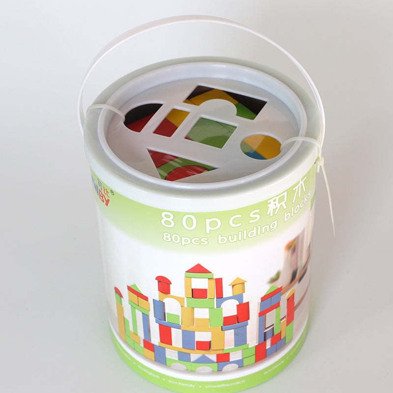 LONGSHENG 80PS building block Wooden blocks for young children Assemble toys large particles  Baby early education puzzle